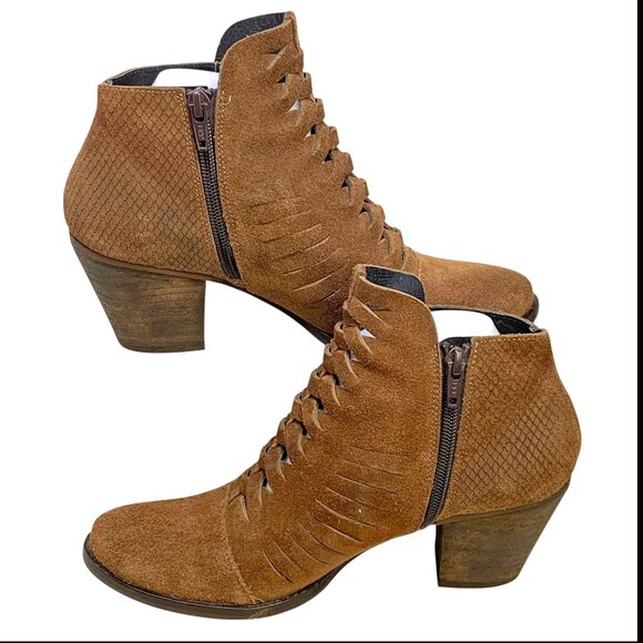 Free People Loveland Brown Suede Snake Embossed Zip Booties‎ - Picture 9 of 12